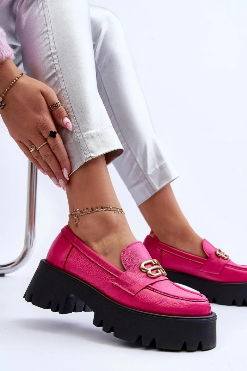 Discount Zazoo 20164 Damskie Loafersy Ze Skóry Naturalnej Fuksja