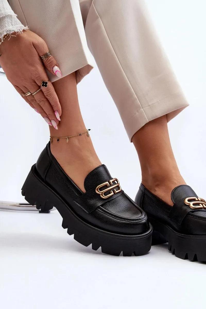 Sale Zazoo 20164 Damskie Loafersy Ze Skóry Naturalnej Czarne Czarny