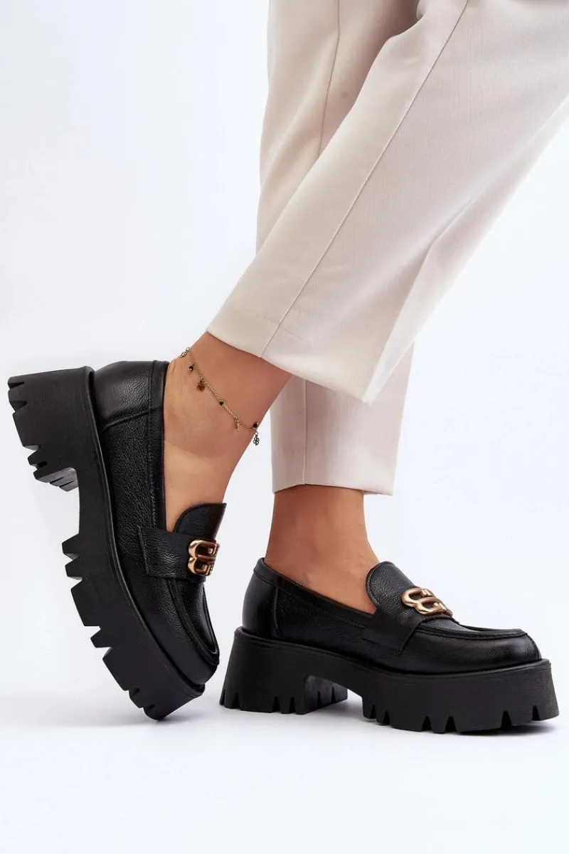 Sale Zazoo 20164 Damskie Loafersy Ze Skóry Naturalnej Czarne Czarny