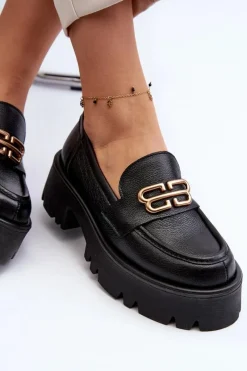 Sale Zazoo 20164 Damskie Loafersy Ze Skóry Naturalnej Czarne Czarny