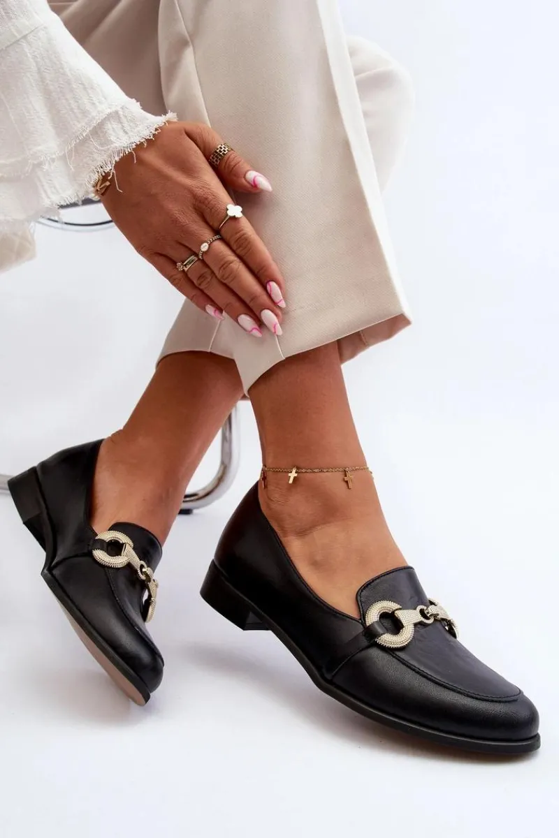 Outlet 2880 Damskie Mokasyny Skórzane Z Ozdobą Czarne Damskie Loafersy Damskie|Mokasyny Płaskie