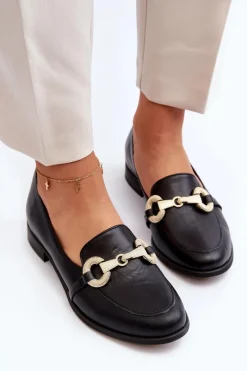 Outlet 2880 Damskie Mokasyny Skórzane Z Ozdobą Czarne Damskie Loafersy Damskie|Mokasyny Płaskie