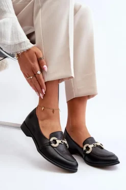Outlet 2880 Damskie Mokasyny Skórzane Z Ozdobą Czarne Damskie Loafersy Damskie|Mokasyny Płaskie
