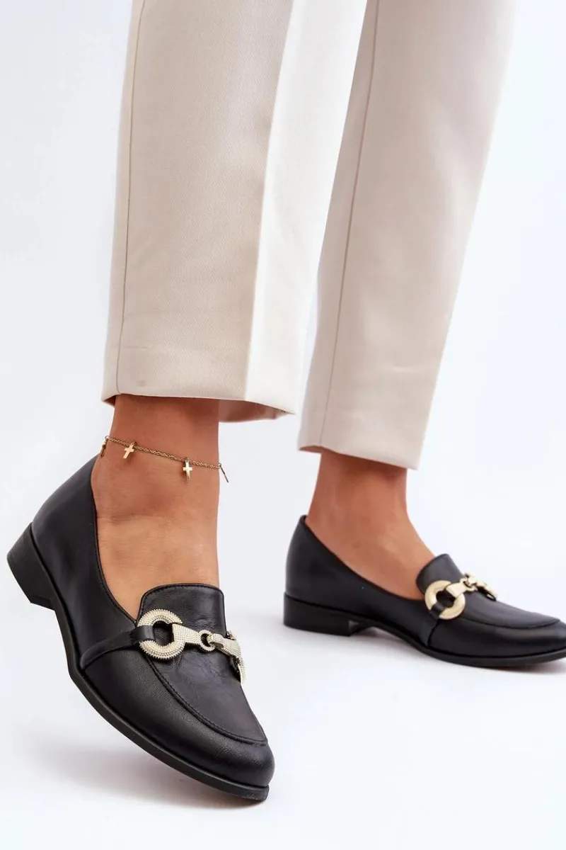 Outlet 2880 Damskie Mokasyny Skórzane Z Ozdobą Czarne Damskie Loafersy Damskie|Mokasyny Płaskie