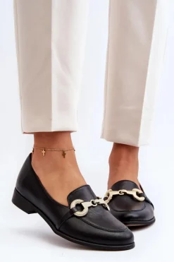 Outlet 2880 Damskie Mokasyny Skórzane Z Ozdobą Czarne Damskie Loafersy Damskie|Mokasyny Płaskie
