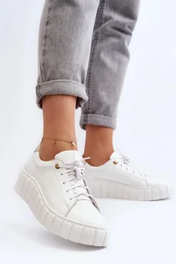 Best Zazoo 2919 Damskie Skórzane Półbuty Na Grubej Podeszwie Białe Biały