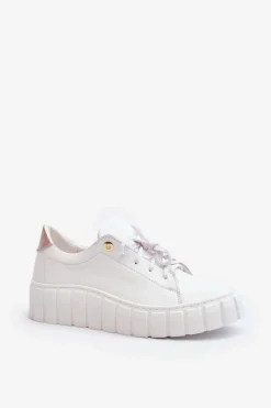 Best Zazoo 2919 Damskie Skórzane Półbuty Na Grubej Podeszwie Białe Biały