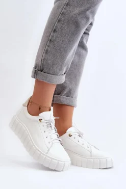 Best Zazoo 2919 Damskie Skórzane Półbuty Na Grubej Podeszwie Białe Biały