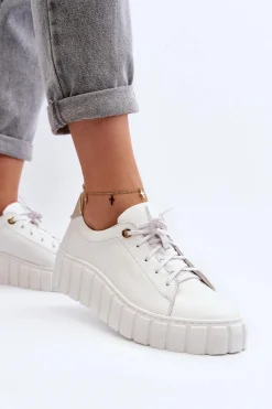 Best Zazoo 2919 Damskie Skórzane Półbuty Na Grubej Podeszwie Białe Biały