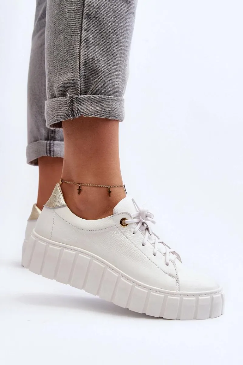 Best Zazoo 2919 Damskie Skórzane Półbuty Na Grubej Podeszwie Białe Biały