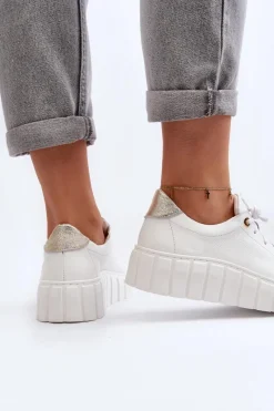 Best Zazoo 2919 Damskie Skórzane Półbuty Na Grubej Podeszwie Białe Biały