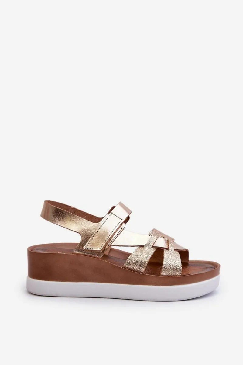 Sandały Na Koturnie|Sandały Płaskie>Zazoo 40397 Damskie Skórzane Sandały Na Platformie Złote Złoty