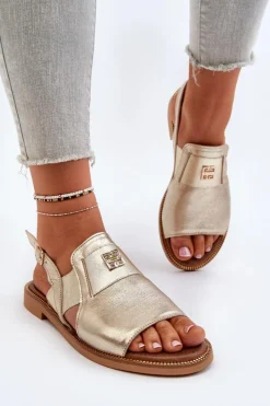 Discount Zazoo 40385 Damskie Skórzane Sandały Złote Złoty