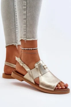 Discount Zazoo 40385 Damskie Skórzane Sandały Złote Złoty