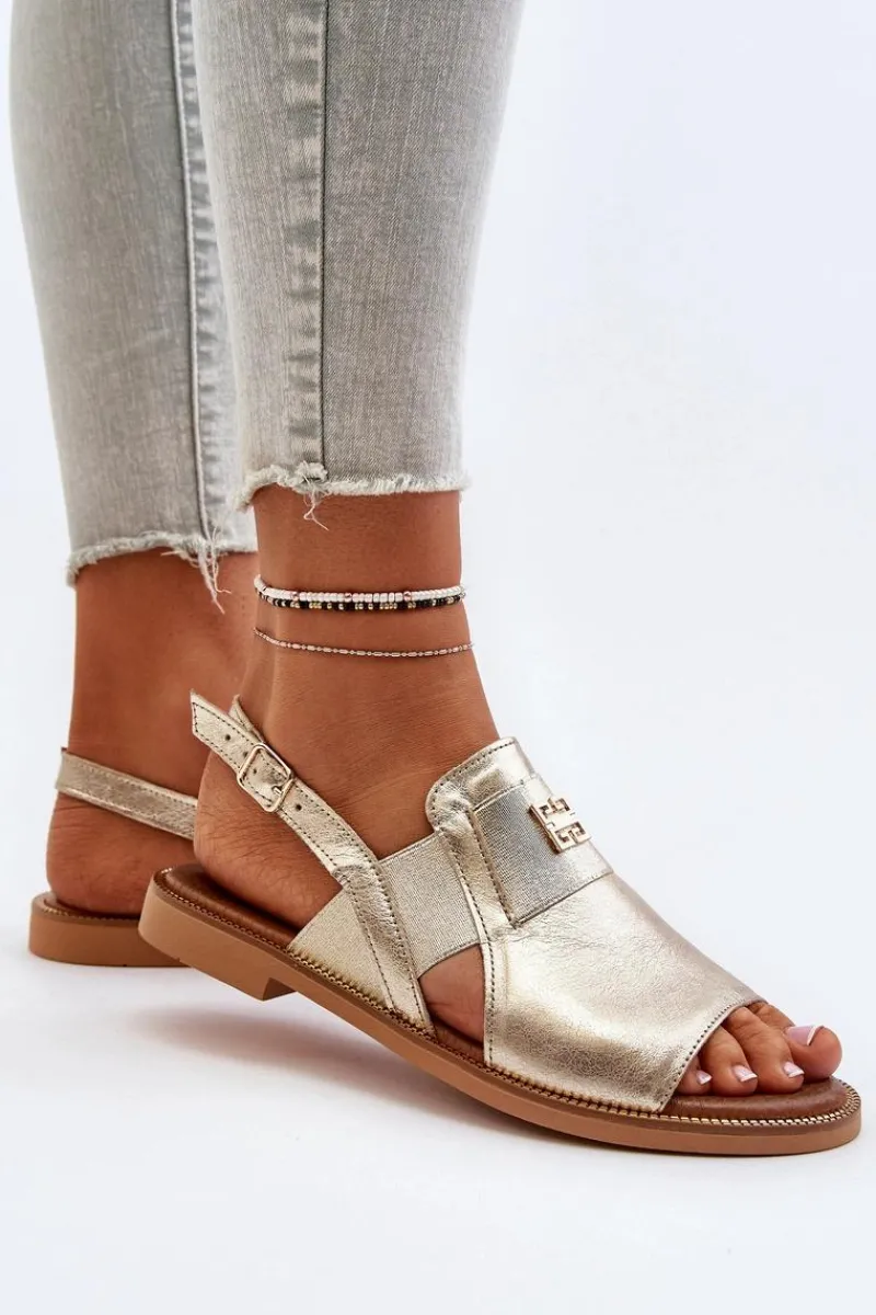 Discount Zazoo 40385 Damskie Skórzane Sandały Złote Złoty