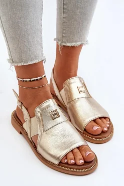 Discount Zazoo 40385 Damskie Skórzane Sandały Złote Złoty