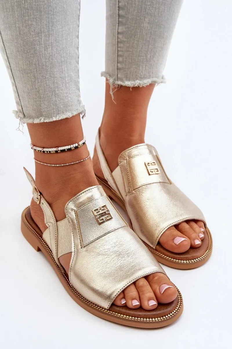 Discount Zazoo 40385 Damskie Skórzane Sandały Złote Złoty