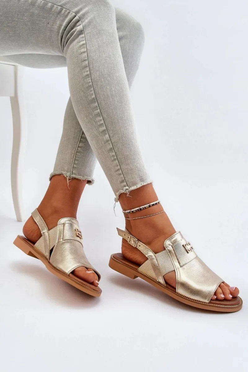 Discount Zazoo 40385 Damskie Skórzane Sandały Złote Złoty