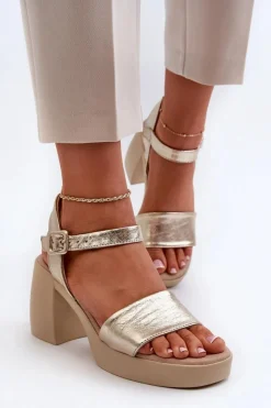 Hot Zazoo 40386 Damskie Skórzane Sandały Na Klocku Złote Złoty