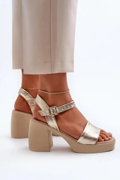 Hot Zazoo 40386 Damskie Skórzane Sandały Na Klocku Złote Złoty