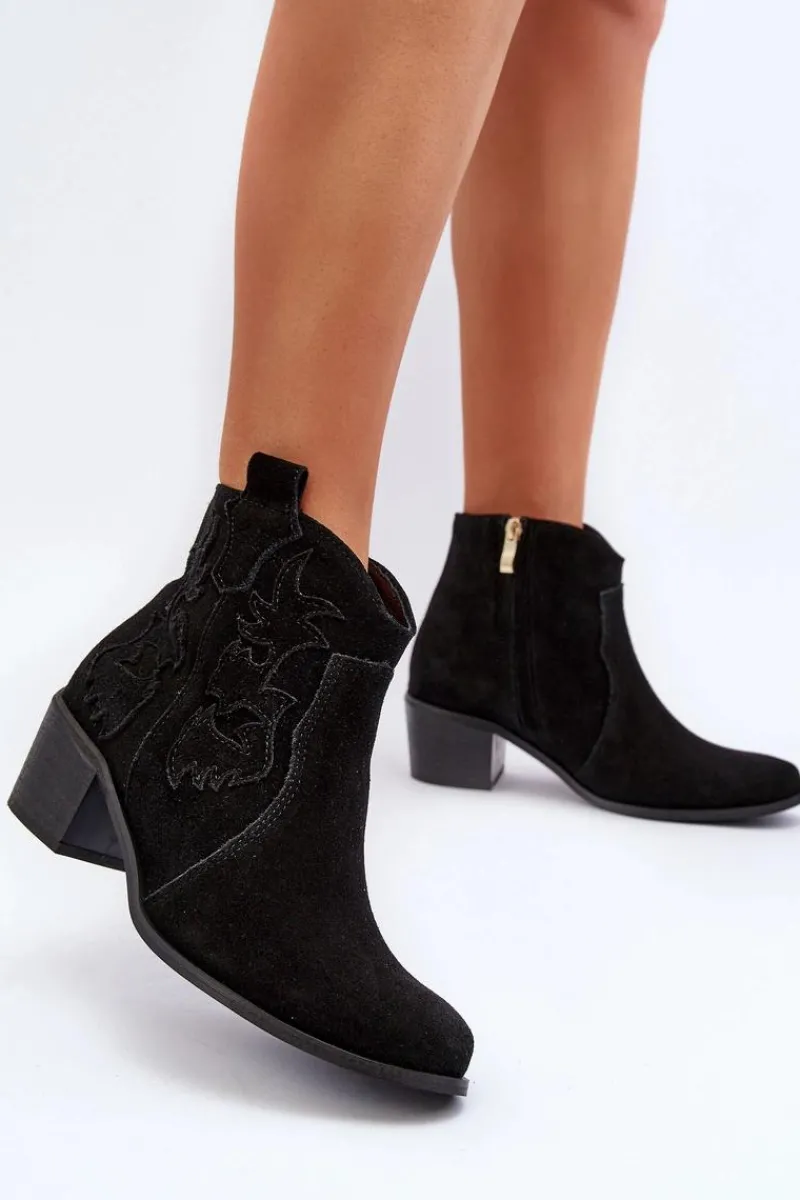 Outlet Zazoo 3426 Damskie Zamszowe Botki Kowbojki Czarne Czarny