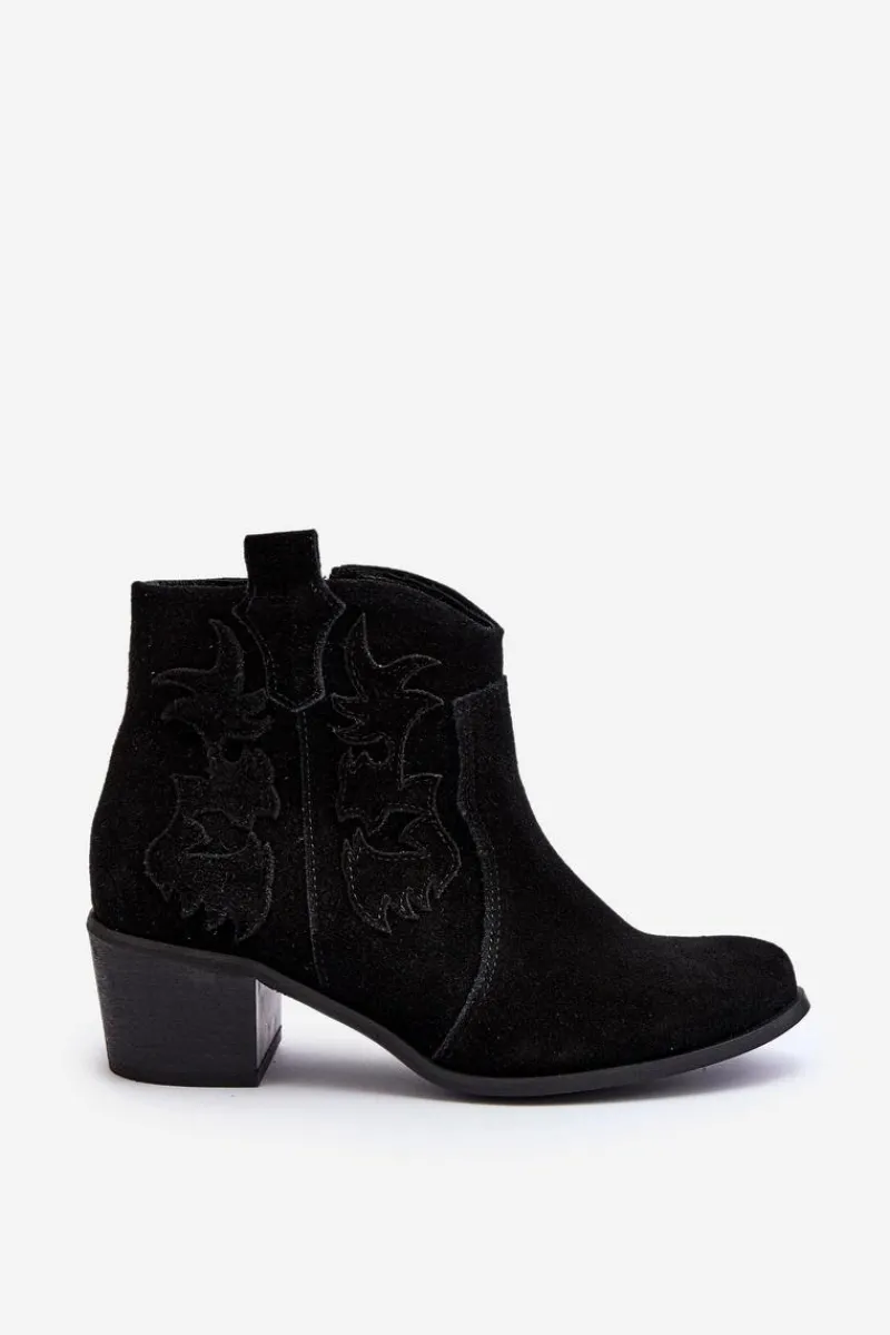 Outlet Zazoo 3426 Damskie Zamszowe Botki Kowbojki Czarne Czarny