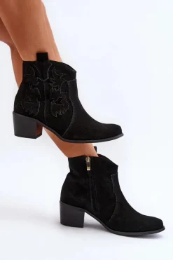 Outlet Zazoo 3426 Damskie Zamszowe Botki Kowbojki Czarne Czarny