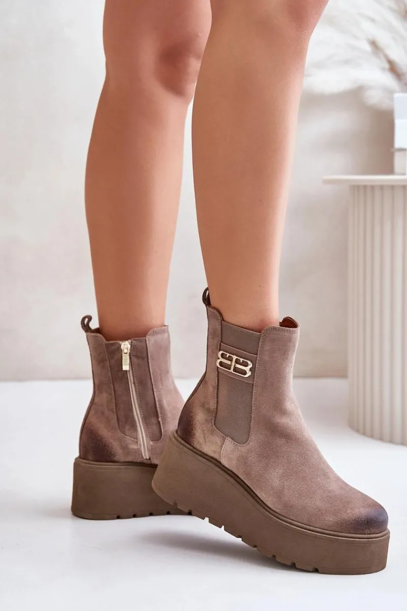 Botki Ocieplane|Botki Skórzane>Zazoo 60498 Damskie Zamszowe Botki Sztyblety Na Platformie I Koturnie Beżowe Beżowy