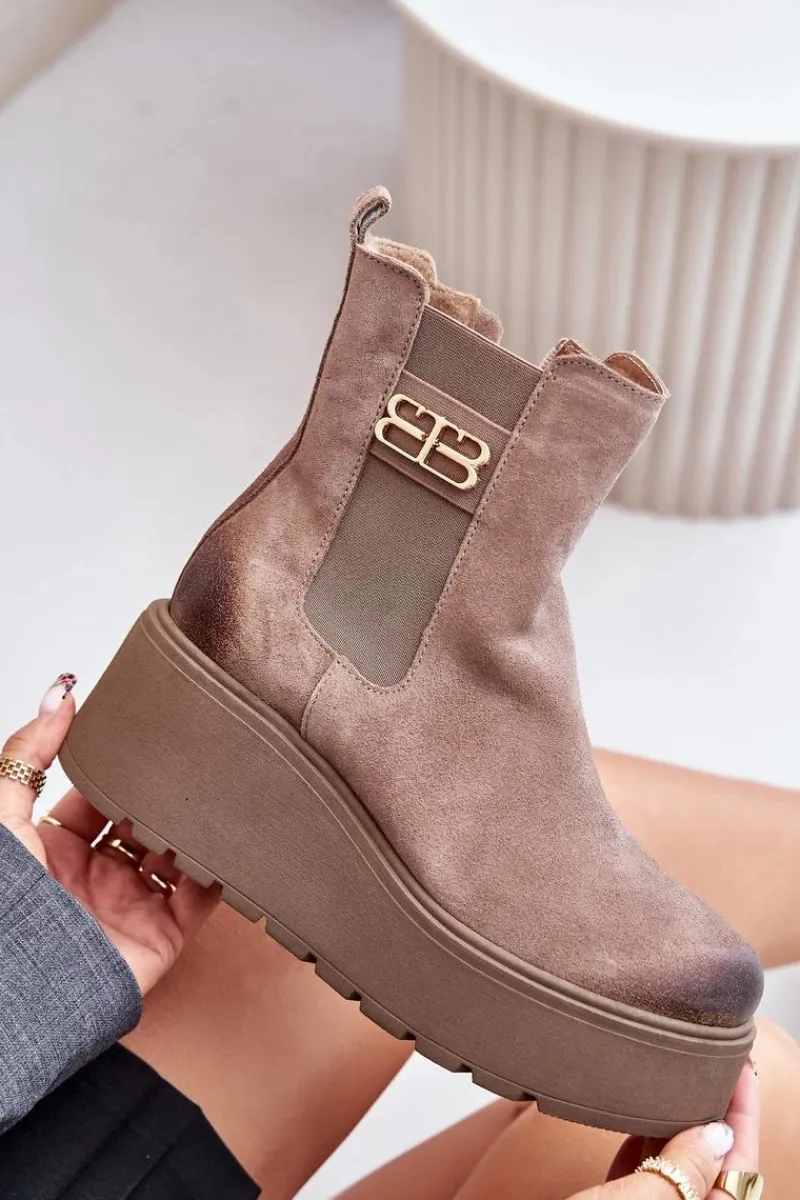 Botki Ocieplane|Botki Skórzane>Zazoo 60498 Damskie Zamszowe Botki Sztyblety Na Platformie I Koturnie Beżowe Beżowy