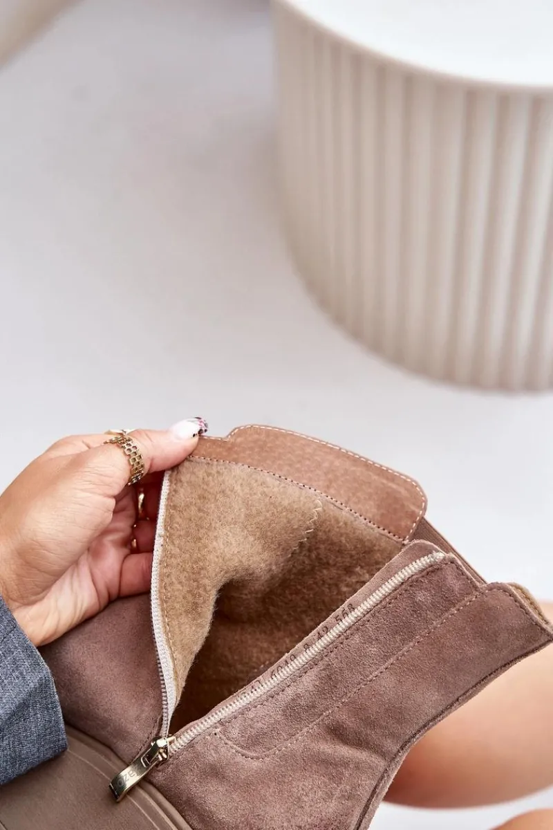 Botki Ocieplane|Botki Skórzane>Zazoo 60498 Damskie Zamszowe Botki Sztyblety Na Platformie I Koturnie Beżowe Beżowy