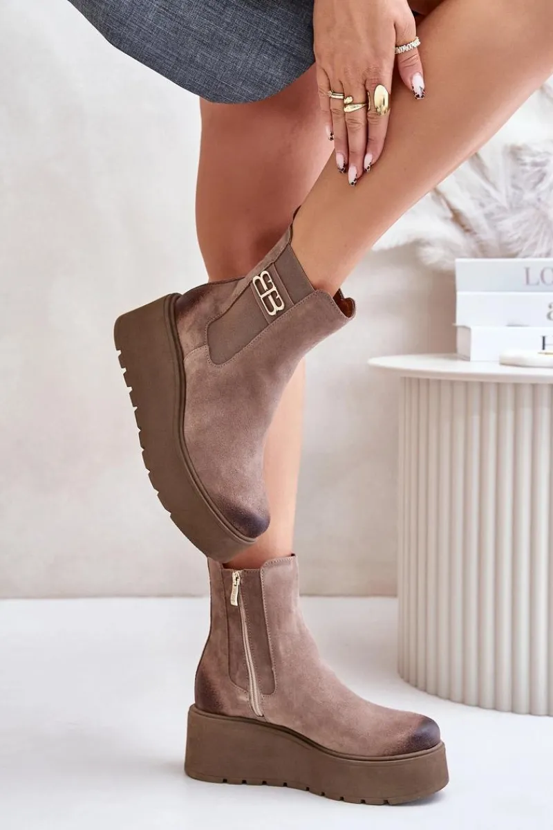 Botki Ocieplane|Botki Skórzane>Zazoo 60498 Damskie Zamszowe Botki Sztyblety Na Platformie I Koturnie Beżowe Beżowy