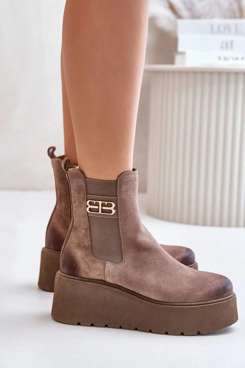 Botki Ocieplane|Botki Skórzane>Zazoo 60498 Damskie Zamszowe Botki Sztyblety Na Platformie I Koturnie Beżowe Beżowy