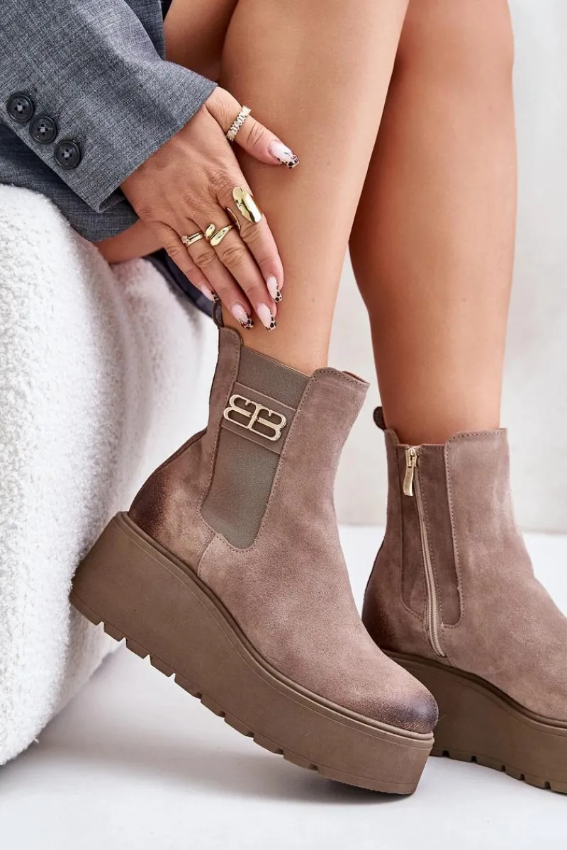 Botki Ocieplane|Botki Skórzane>Zazoo 60498 Damskie Zamszowe Botki Sztyblety Na Platformie I Koturnie Beżowe Beżowy