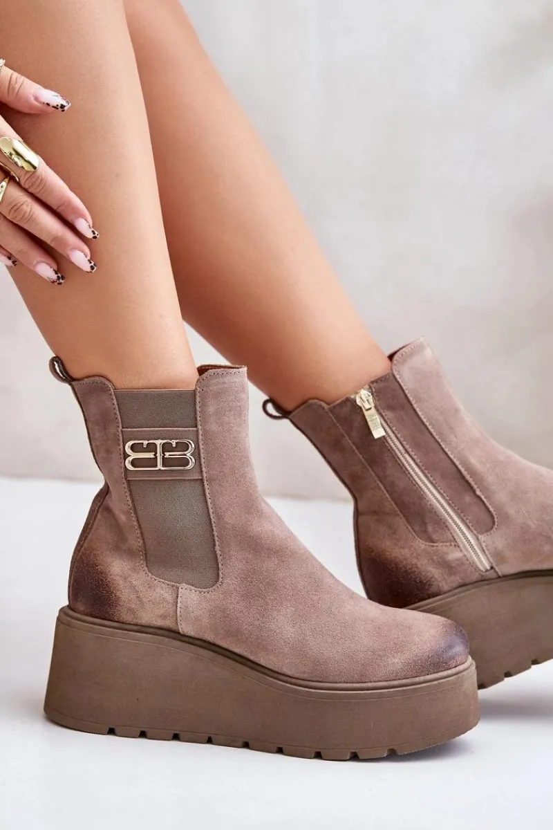 Botki Ocieplane|Botki Skórzane>Zazoo 60498 Damskie Zamszowe Botki Sztyblety Na Platformie I Koturnie Beżowe Beżowy