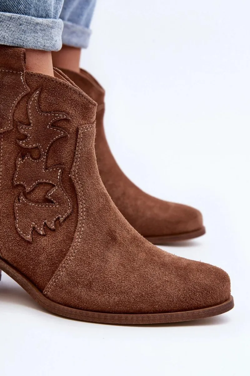 Best Zazoo 3426 Damskie Zamszowe Botki Kowbojki Brązowe