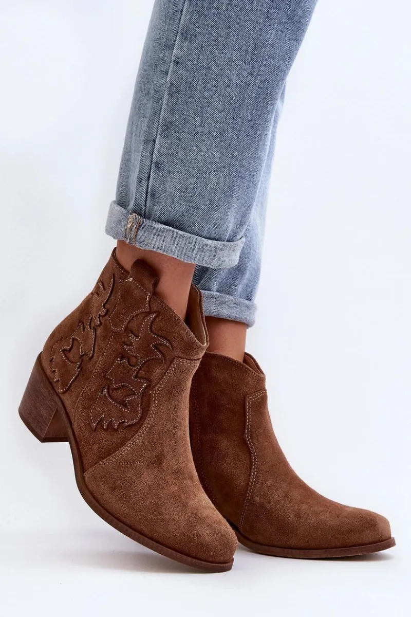 Best Zazoo 3426 Damskie Zamszowe Botki Kowbojki Brązowe