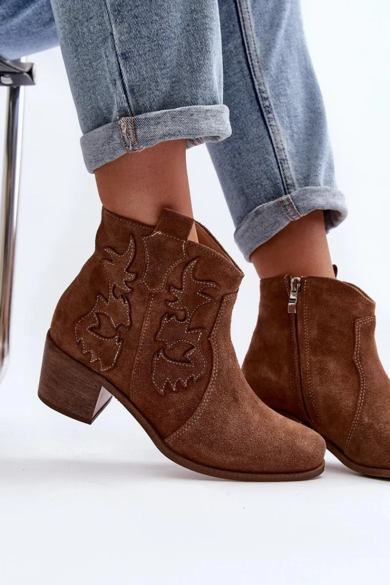 Best Zazoo 3426 Damskie Zamszowe Botki Kowbojki Brązowe