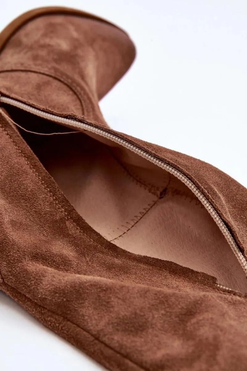 Online 3427 Damskie Zamszowe Kozaki Kowbojki Brązowe Damskie Kozaki Wiosenne|Kozaki Przed Kolano