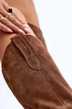 Online 3427 Damskie Zamszowe Kozaki Kowbojki Brązowe Damskie Kozaki Wiosenne|Kozaki Przed Kolano