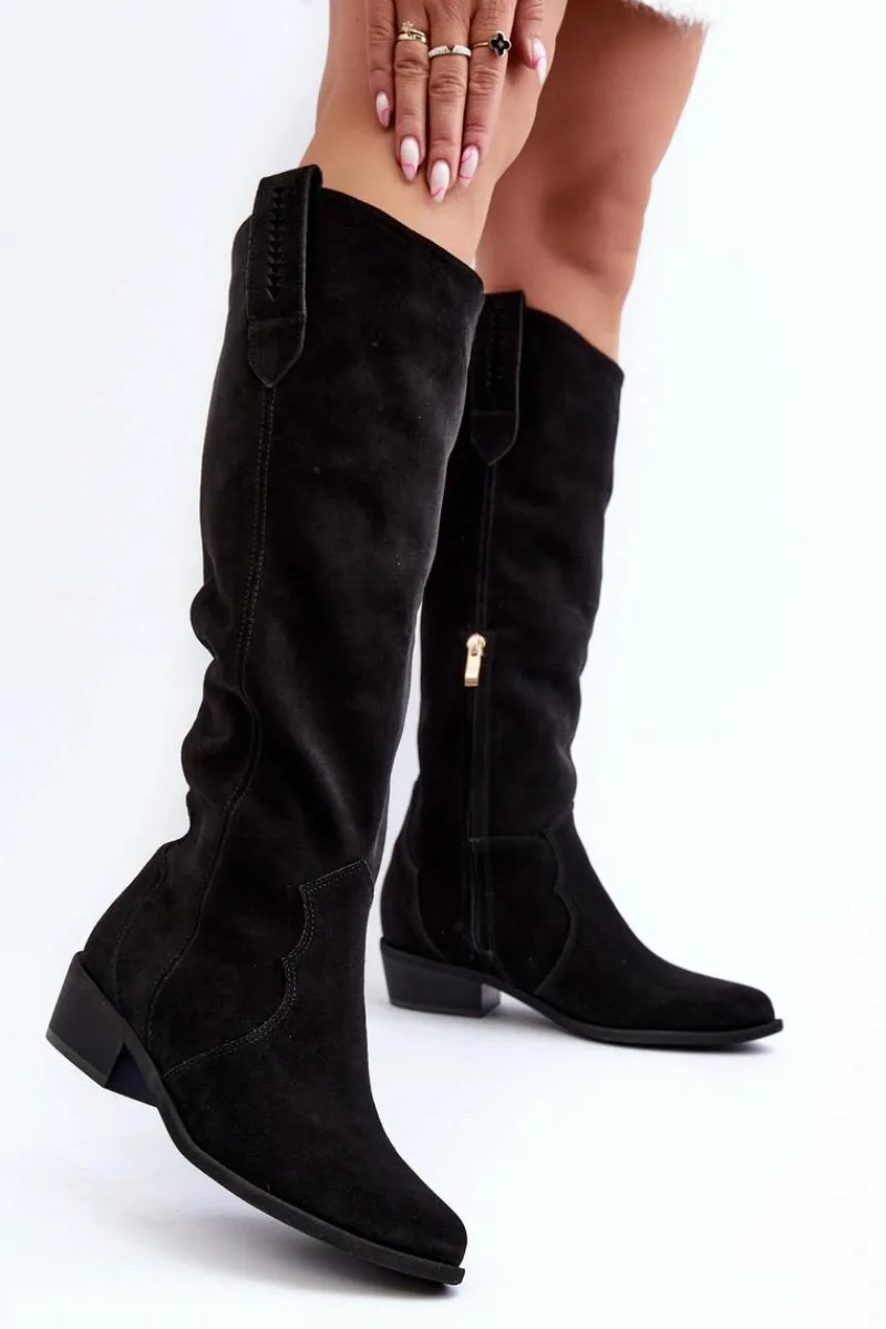 New Zazoo 3427 Damskie Zamszowe Kozaki Kowbojki Czarne