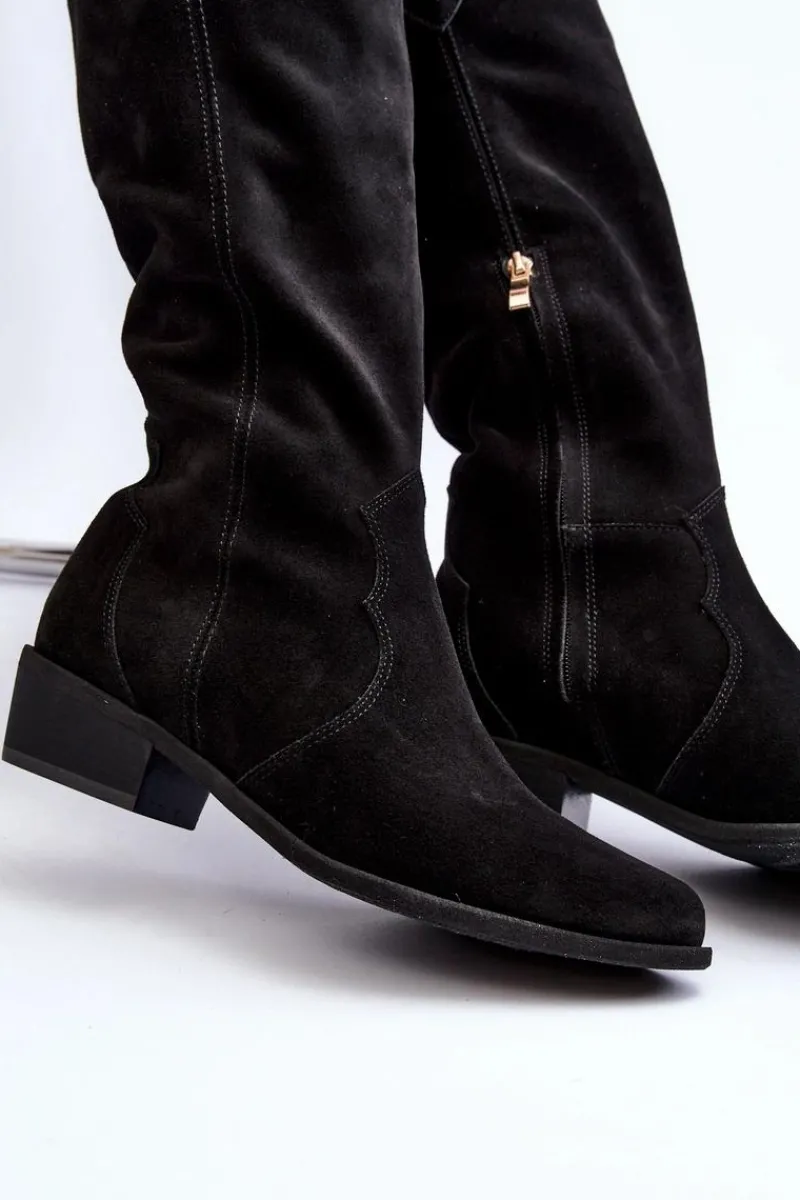 New Zazoo 3427 Damskie Zamszowe Kozaki Kowbojki Czarne