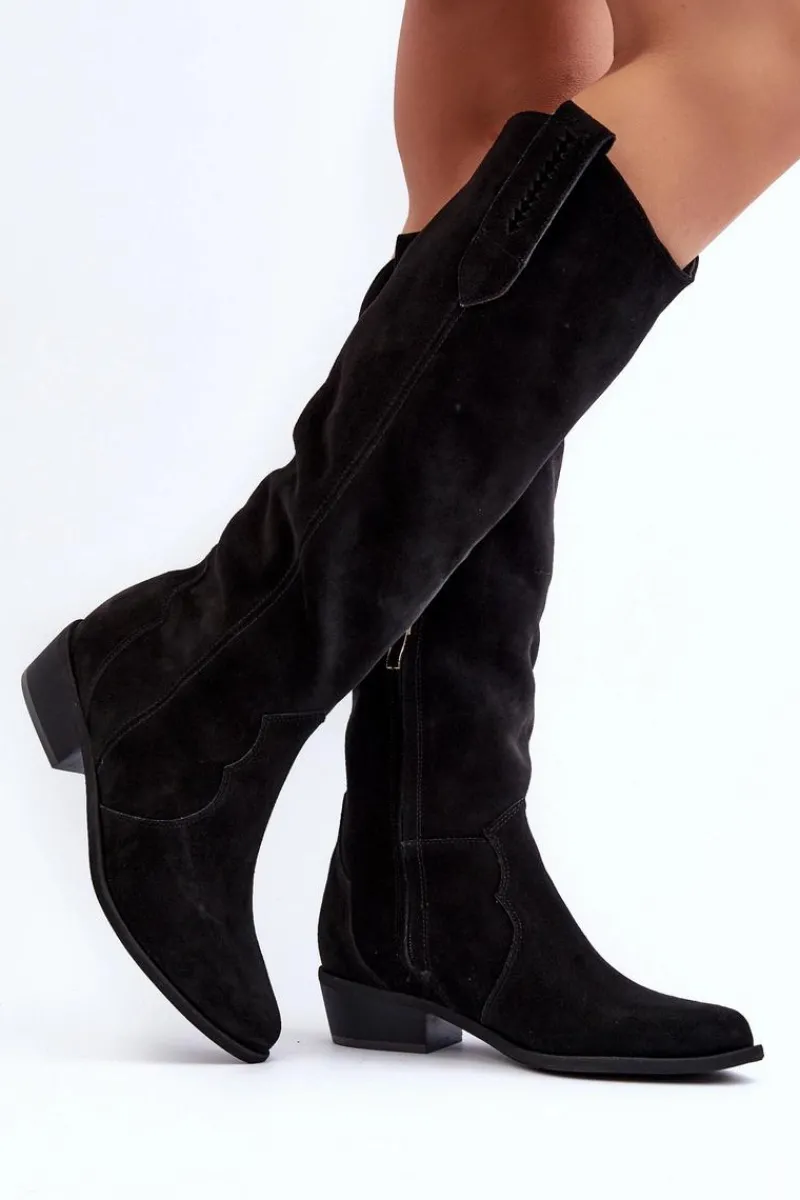 New Zazoo 3427 Damskie Zamszowe Kozaki Kowbojki Czarne