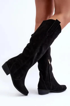 New Zazoo 3427 Damskie Zamszowe Kozaki Kowbojki Czarne
