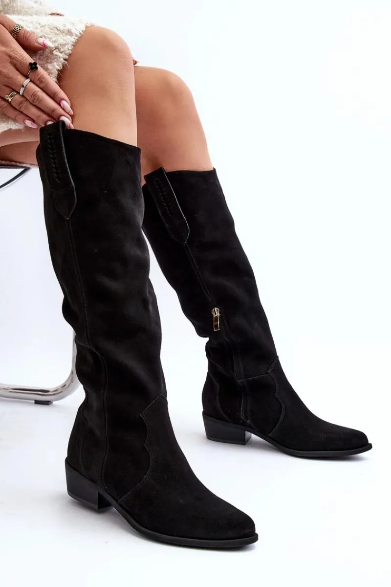 New Zazoo 3427 Damskie Zamszowe Kozaki Kowbojki Czarne