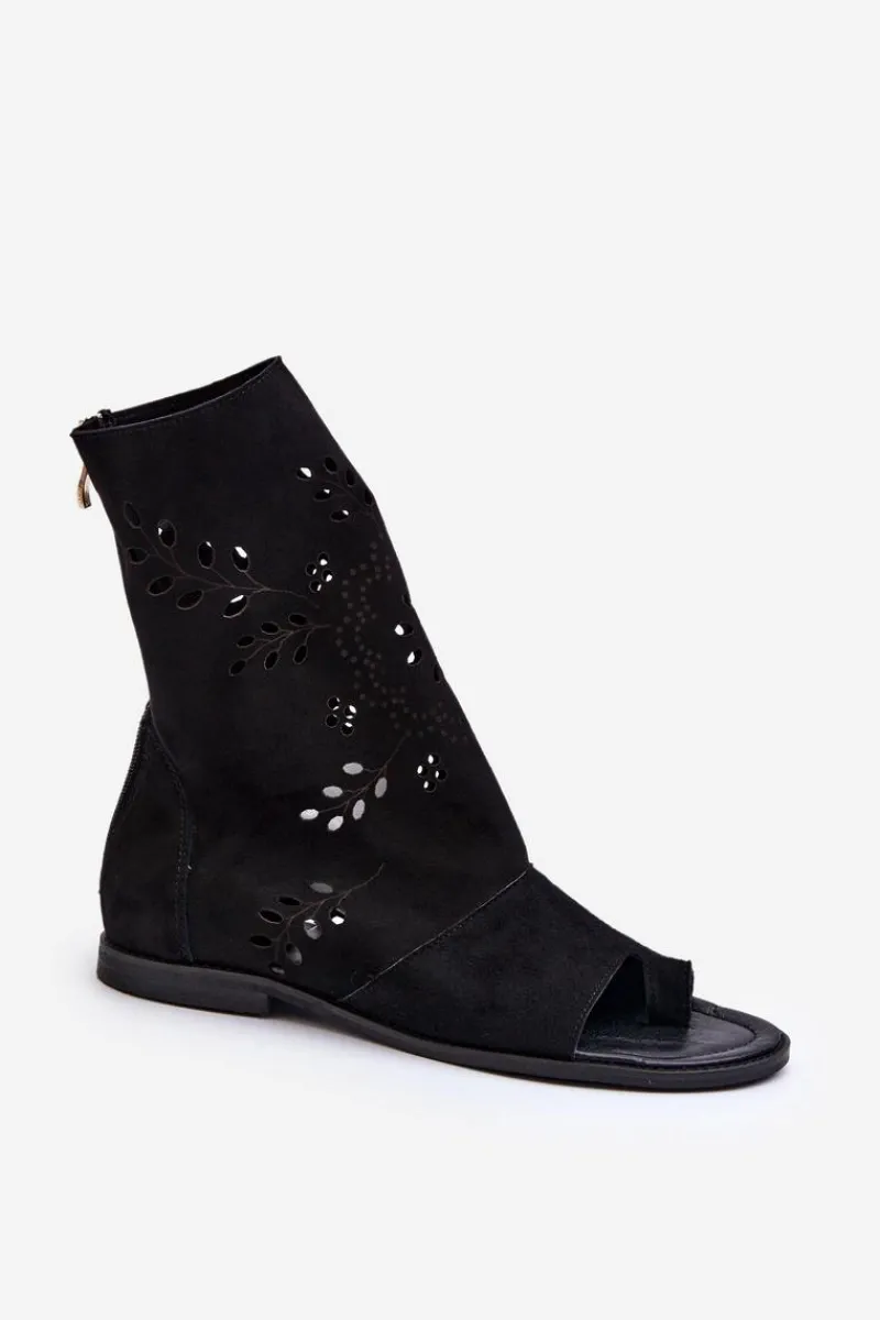 Discount Boto Zazoo 3437 Damskie Zamszowe Sandały Z Cholewką Na Zamek Czarne Czarny