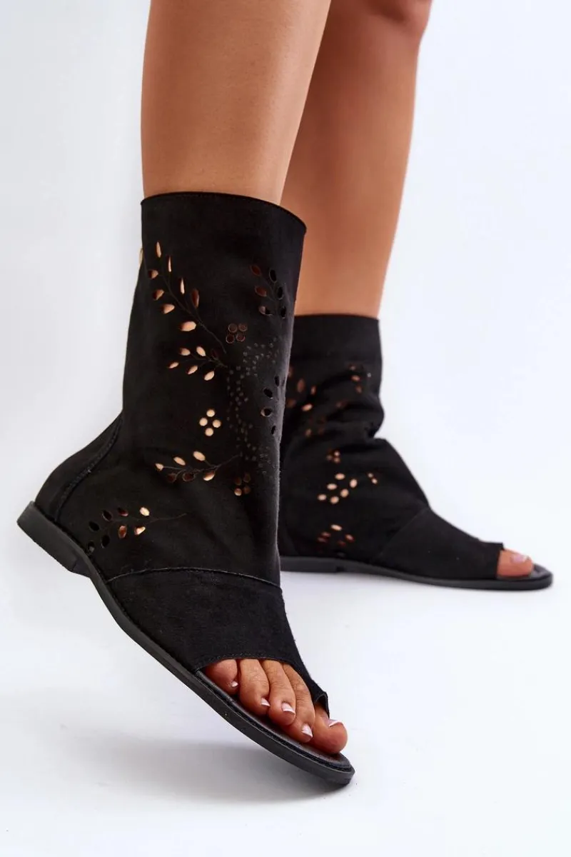 Discount Boto Zazoo 3437 Damskie Zamszowe Sandały Z Cholewką Na Zamek Czarne Czarny