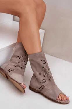 Online Zazoo 3437 Damskie Zamszowe Sandały Z Cholewką Na Zamek Beżowe Damskie Sandały Z Cholewką|Sandały Płaskie