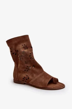 Sandały Z Cholewką|Sandały Płaskie></noscript>Boto Zazoo 3437 Damskie Zamszowe Sandały Z Cholewką Na Zamek Brązowe Brązowy
