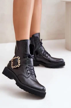 Outlet 2951 Lakierowane Botki Z Ozdobną Klamrą Czarne Damskie Brązowe I Beżowe Botki|Botki Płaskie