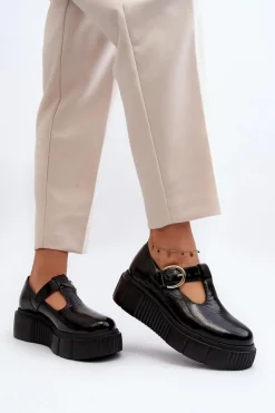 Zazoo 20102 Modne Lakierowane Półbuty Na Masywnej Platformie Czarne Czarny